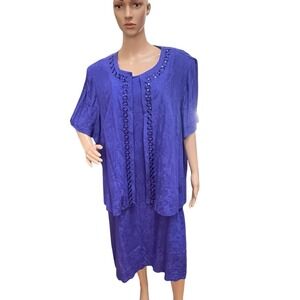 K Woman Collection Dress Set 22W Blue Purple Embroidered Jacket Special Occasion